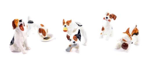 Six Royal Doulton porcelain figures modelled as Jack Russell Terriers,  printed marks.