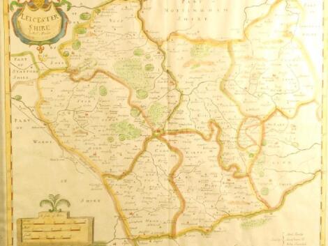 Antiquarian hand coloured engraved map of Leicestershire after Robert Morden