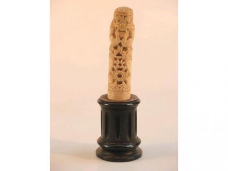 A Chinese carved ivory tusk figure of a temple dancer