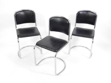 A set of three AEL late 20thC chrome and black vinyl chairs, bears labels.