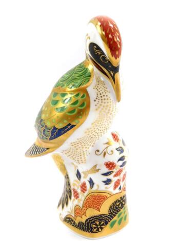 A Royal Crown Derby imari paperweight modelled as a Green Woodpecker, c2006, boxed.