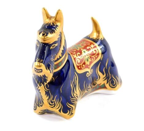 A Royal Crown Derby imari paperweight modelled as a Scottish Terrier, c2004, (boxed)