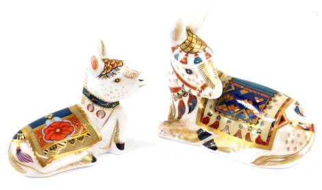 A Royal Crown Derby imari figure of a Donkey Foal, c2003, and a further donkey foal, second, boxed. (2)