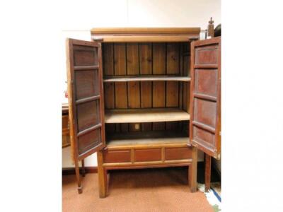 A 19thC Chinese cabinet enclosed by two panelled doors raised and moulded - 2