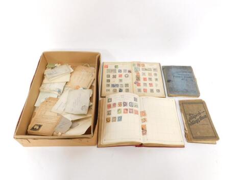 Philately. An album of Great Britain and World Stamps, QV-GV, including a Penny Black, two pence Blue, and Penny Reds, Russian album of pre Great War stamps, further stamps and books, and loose stamps. (qty)