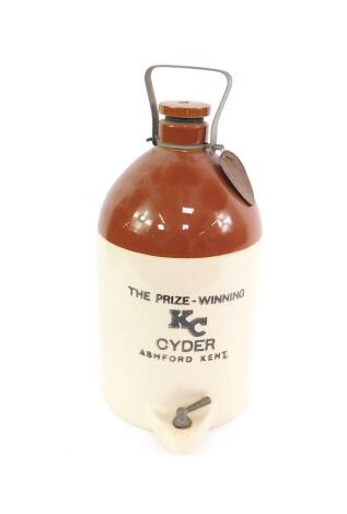 A two tone stoneware cider flagon, The Prize Winning KC Cyder, Ashford, Kent, 42cm H.