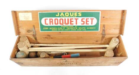 A Jaques Regulation croquet set, pine boxed, 111cm W, 28cm D.