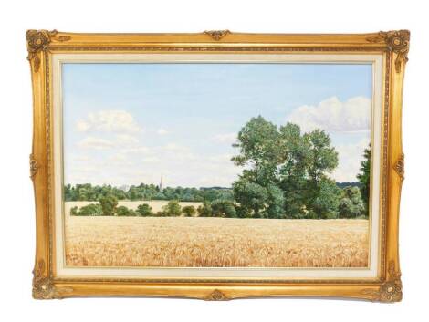 Malcolm Doughty (British, 20thC). Landscape with wheat fields, oil on canvas, signed, dated, 1991, 50cm x 75cm.