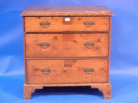 A 19thC pine three drawer chest