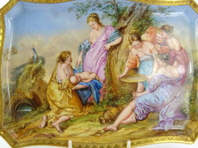 A Vienna style porcelain tray, painted with a scene of the baptism of Achilles, beehive mark to reverse and titled in German, 26cm x 19cm. - 2