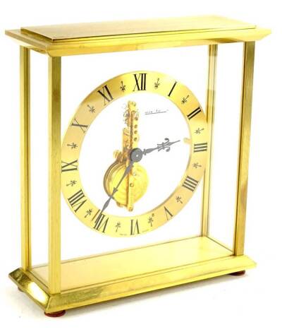 A Jaeger Le Coultre eight day mantel clock, in brushed brass case, with eight day in-line baguette movement, 17cm H.