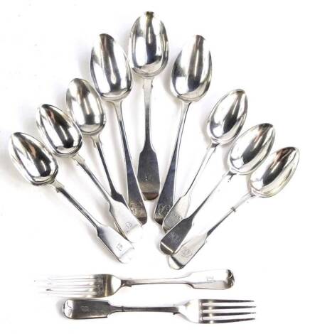 Various items of fiddle pattern cutlery etc., mainly 19thC, various dates, 18¾oz.