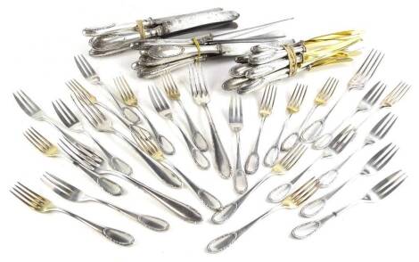 A quantity of German silver plated cutlery, to include cake knives, forks and various dessert knives.