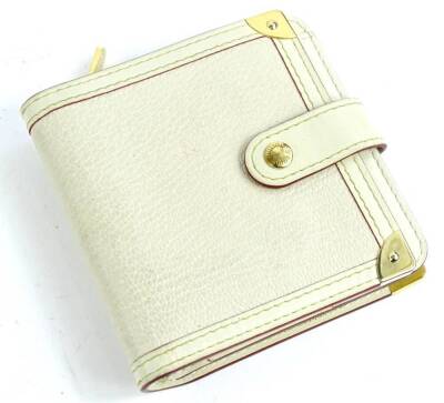 A Louis Vuitton Suhali leather bi-fold wallet, in white with brass zipper, stamped Louis Vuitton made in France to interior.