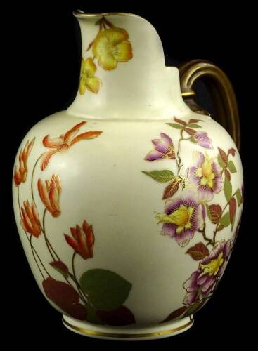 A Royal Worcester porcelain ewer, decorated with flowers in the oriental style, picked out in gilt, printed mark in puce to underside and pattern no. 1094, 19cm H.