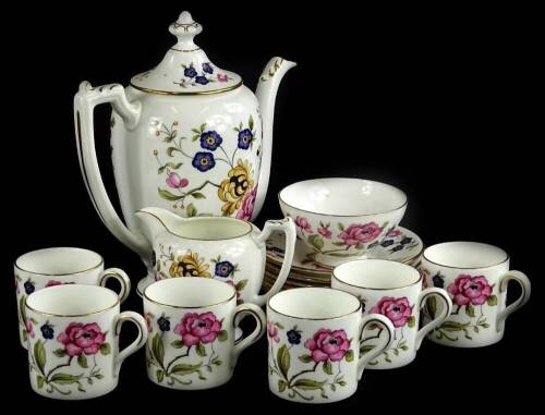 A Coalport San Remo pattern part coffee service, decorated with flowers etc.