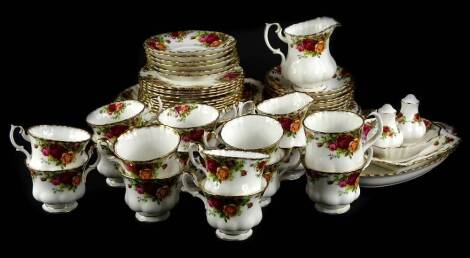 A large quantity of Royal Albert Old Country Roses pattern tea ware, a part cruet, part dinner service etc.