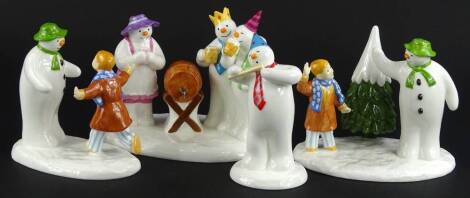 Four Coalport character Snowman figures, I'll Never Forget You, Having a Party, The Soloist and Goodbye, My Friend snowman figures, boxed.