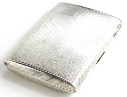 An Art Deco silver cigarette case, with engine turned decoration and a vacant rectangular cartouche, Birmingham 1930, 2½oz.
