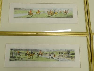 Eugene Tily after Harington Bird. Hunting scenes, set of four coloured engravings, 17cm x 53cm. - 2