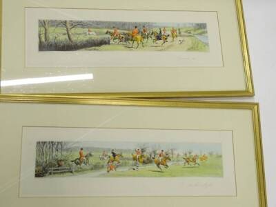 Eugene Tily after Harington Bird. Hunting scenes, set of four coloured engravings, 17cm x 53cm. - 3