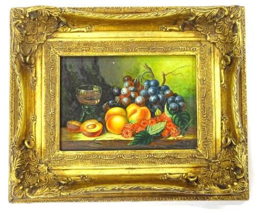 21stC Continental School. Still life with fruit and a glass, oil on board, 12cm x 17cm.