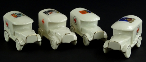 Four crested First World War ambulances, to include Crief, Hythe, Byfleet and Elva.