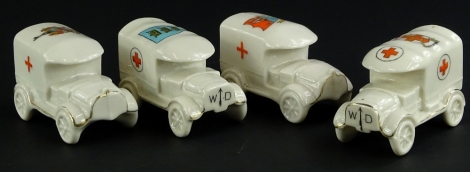 Four First World War crested ambulances, City of York, Littlehampton, Hull and Harrogate.