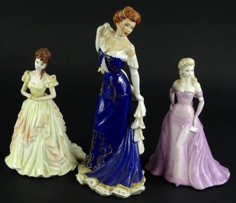 Three porcelain figurines, a Diana Vreeland figure of Elegance de Paris, Coalport figure of Karen and Julie.