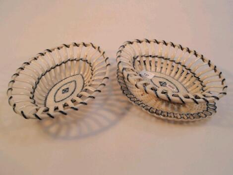 A pair of 19thC Pearlware chestnut baskets and a stand