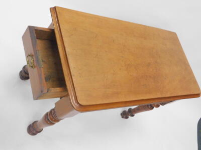 A Victorian mahogany and pitch pine side table, the rectangular top with a moulded edge, with a plain frieze and a side drawer on turned tapering legs, 64cm H, 90cm W. - 2