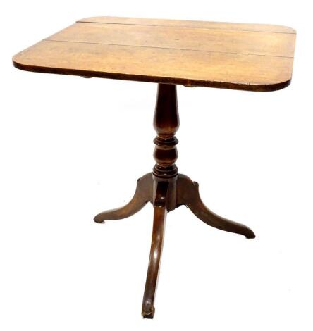 An early 19thC mahogany occasional table, the rectangular top on a turned column and tripod base, 68cm W.