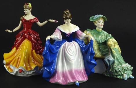 Three Royal Doulton porcelain figurines, Ascot, Sara and Belle.