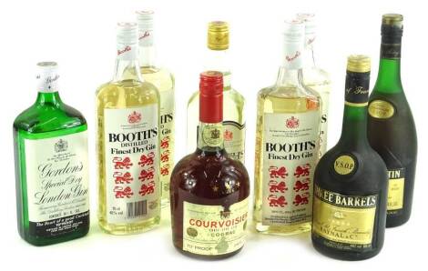 Miscellaneous bottles of Booths Gin, Cognac to include Remy Martin etc.