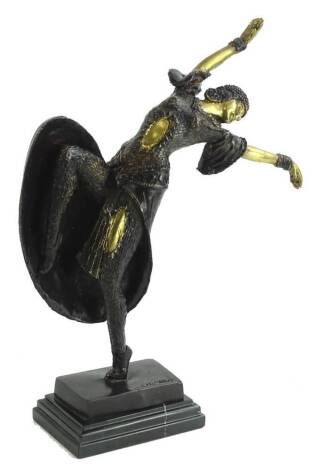 An Art Deco style bronzed figure of a dancing lady, on a square base, 41cm H.