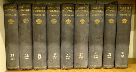 Maclehose, Hakluyt's Voyages, nine volumes, ex-library.