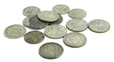 A mixed collection of forty six mixed pre 1946 half crowns and two shillings, 176g.