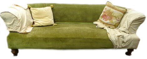 A Victorian walnut Chesterfield sofa, upholstered in green fabric, on turned legs (AF), 183cm W. Provenance: The property of Joan Stephenson, Kirkwood, North Church Walk, Newark, Nottinghamshire.