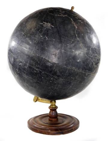 A Philips Slate Surface globe, 19" Dia. marked 32 Fleet Street, in black on metal axis and wooden stand, 71cm H.