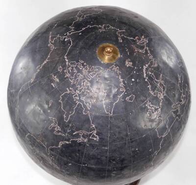 A Philips Slate Surface globe, 19" Dia. marked 32 Fleet Street, in black on metal axis and wooden stand, 71cm H. - 2
