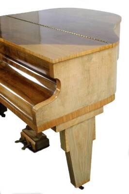 An Art Deco Monington & Weston walnut cased baby grand piano, with overstrung metal frame and adjustable inner music stand, with two pedals, 99cm H, 145cm W, 131cm D, and a piano stool. (2) - 3