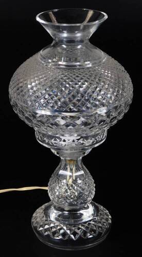 A 20thC Waterford crystal lamp, with removable shade, hobnail cut, with similar base, unmarked, 35cm H.