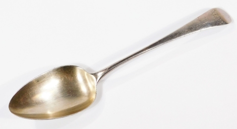 A George III silver tablespoon, old English pattern, engraved, Exeter 1799, 23cm W, 2oz.