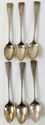 Various silver, etc, a set of seven George VI silver teaspoons and sugar bows, 11cm W, with shaped bright cut handles, Sheffield 1930, 3½oz, various butter knives, small quantity of coins, badges, etc. (a quantity) - 2