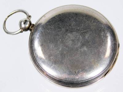 A Victorian silver hunter pocket watch, with engine turned case, plain ring handle, 4cm Dia. Roman numeric dial with subsidiary Arabic secondhand and a keywind movement, the case, London 1848, 11cm H. - 4