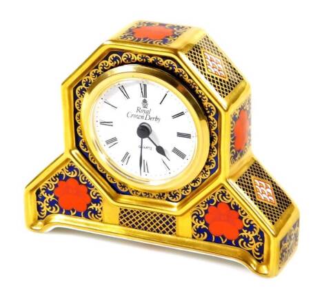 A Royal Crown Derby Old Imari pattern mantel clock, with quartz movement, 11cm H.