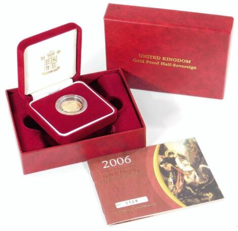 A Queen Elizabeth II gold proof half sovereign, 2006, in case with paperwork.