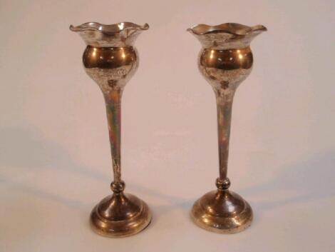 A pair of George V silver thistle shape vases. Birmingham 1920