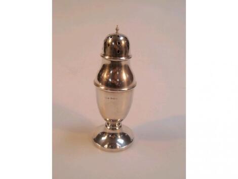 George V silver sugar castor of plain baluster form on a circular foot