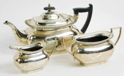 Various silver plated ware, three piece tea service to include teapot, 14cm H, with angular handle and knop, of cape form, pair of chamber sticks, lidded entree dish, spirit kettle on stand, etc. (a quantity) - 2